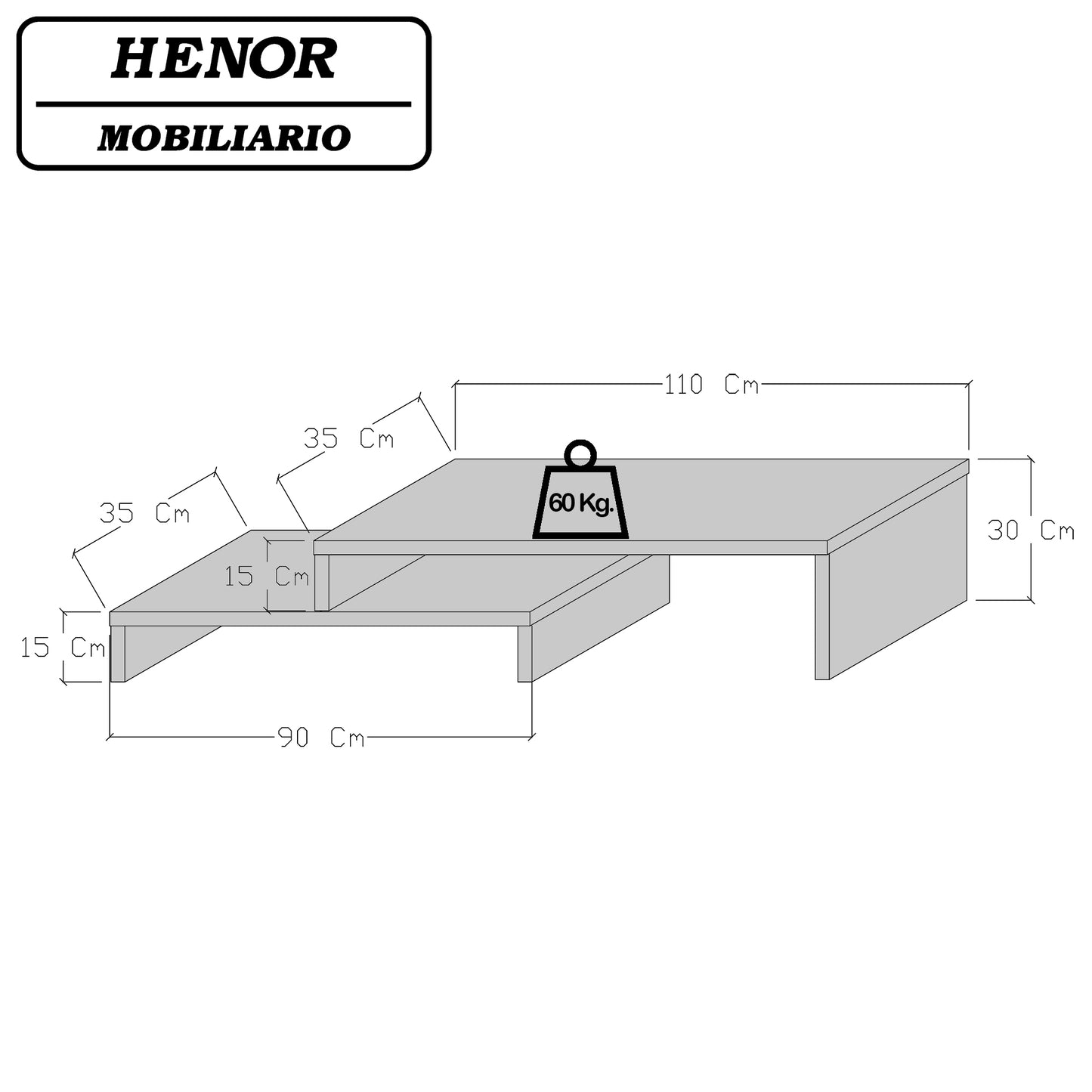 Mueble TV Escalera Ajustable de Madera 110+ 90-110-140 x 35 x 30/15 cm. FSC® - Henor