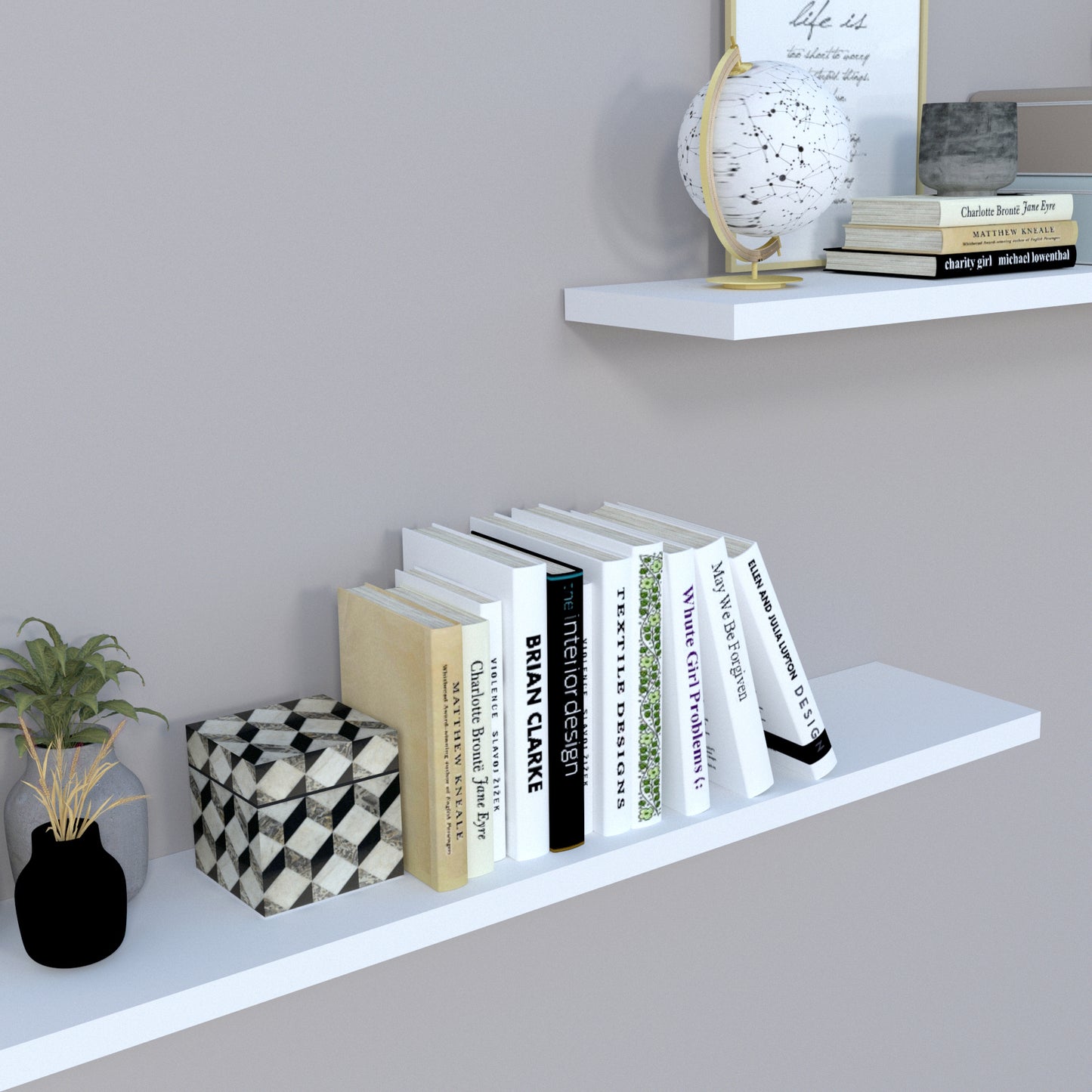 Pack 2 Und. Balda pared Blanca 30-100 x 15/20 x 2,5 cm con herraje oculto. - Henor Mobiliario