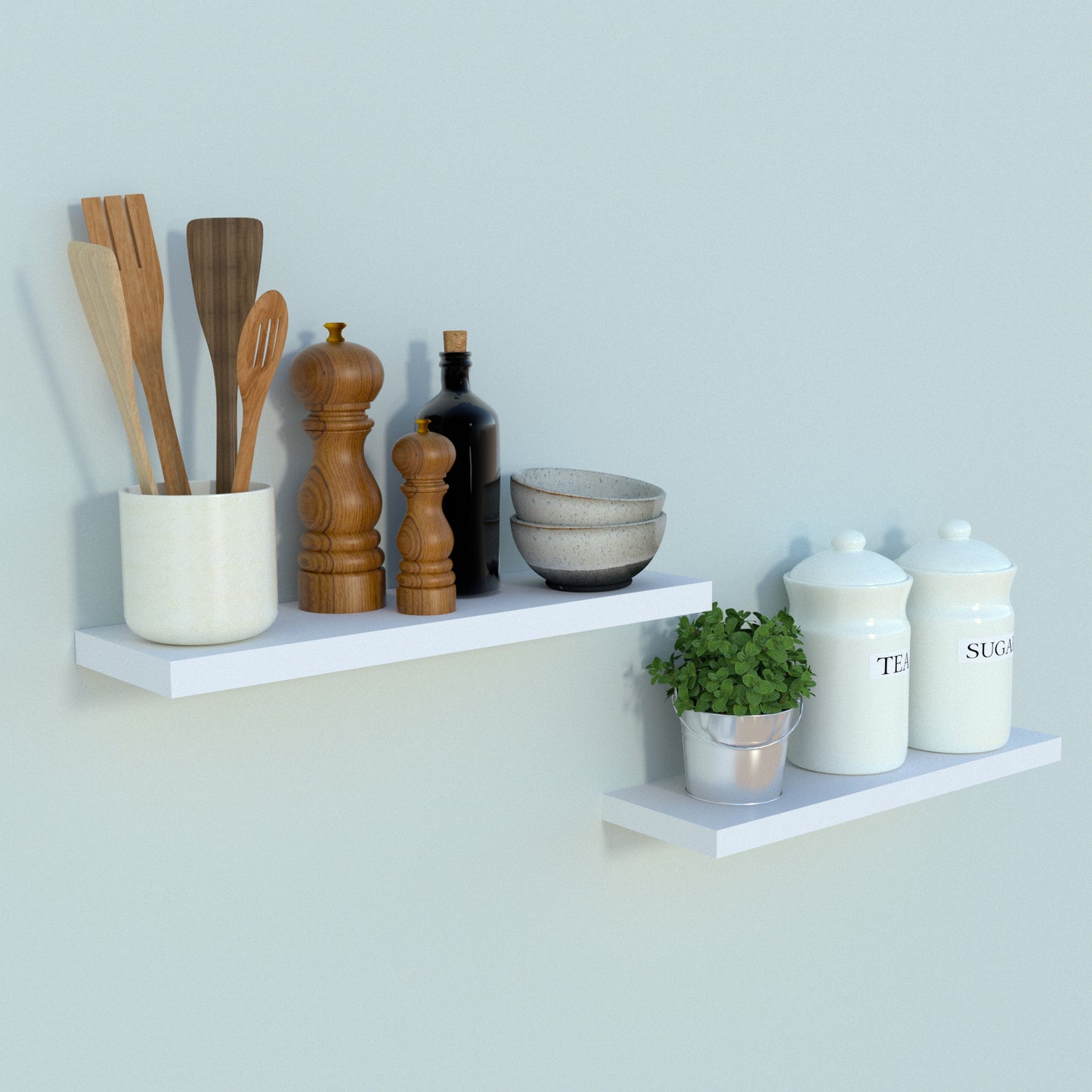 Balda Pared Conjunto 2 Und. con herraje oculto. Blanco - Henor Mobiliario