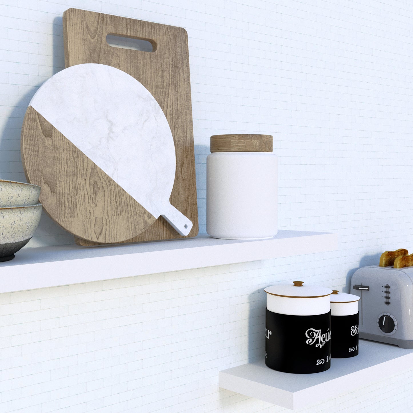 Pack 2 Und. Balda pared Blanca 30-100 x 15/20 x 2,5 cm con herraje oculto. - Henor Mobiliario