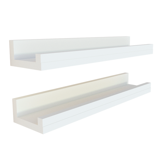 Pack de 2 Estantes flotantes de madera con borde frontal y Herraje oculto, para exhibición de cuadros, libros, cocina, baño, Blanco - Henor  Mobiliario