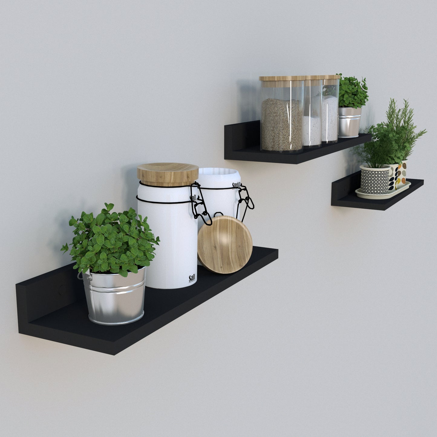 Conjunto 3 Baldas pared 35/55 x 17 x 7,5 cm. - Henor Mobiliario