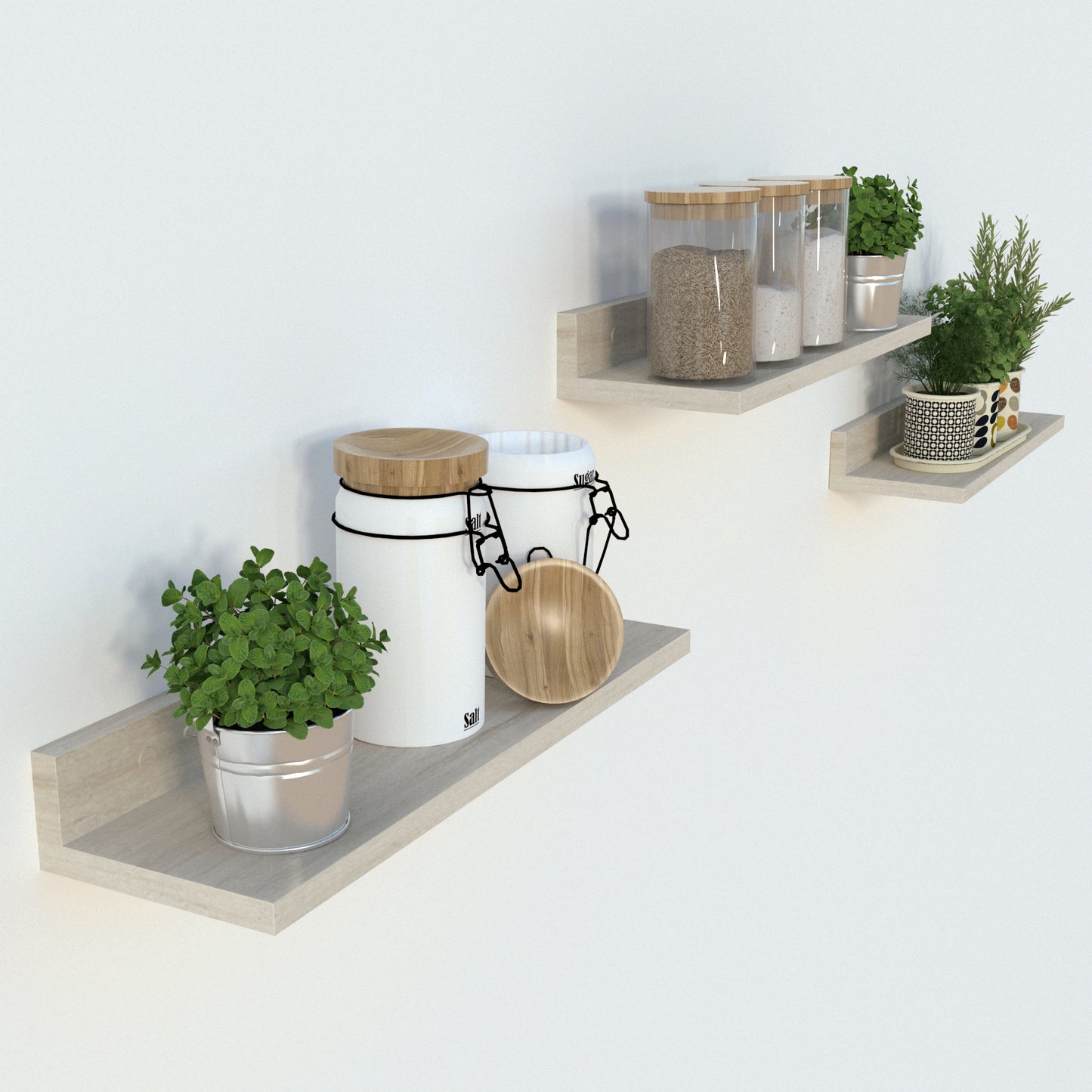 Conjunto 3 Baldas pared 35/55 x 17 x 7,5 cm. - Henor Mobiliario