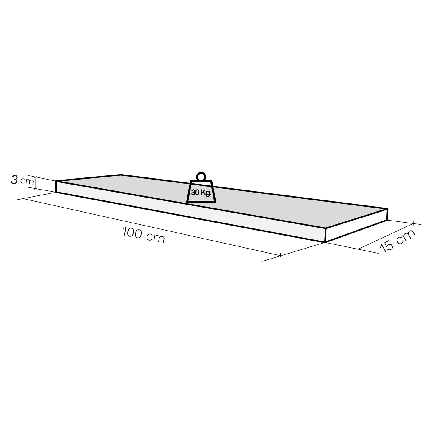 Balda pared con herraje oculto Carga 25-30 kg. Grafito - Henor Mobiliario