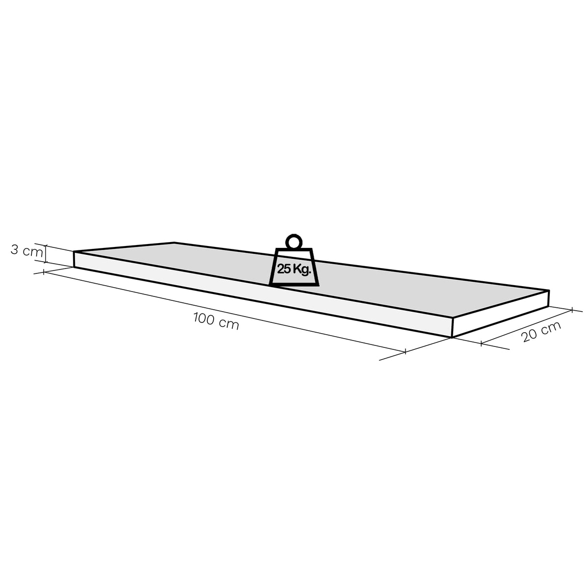 Balda pared 30/100 x 20 x 3 cm herraje oculto. Carga 20kg Roble Stel - Henor Mobiliario