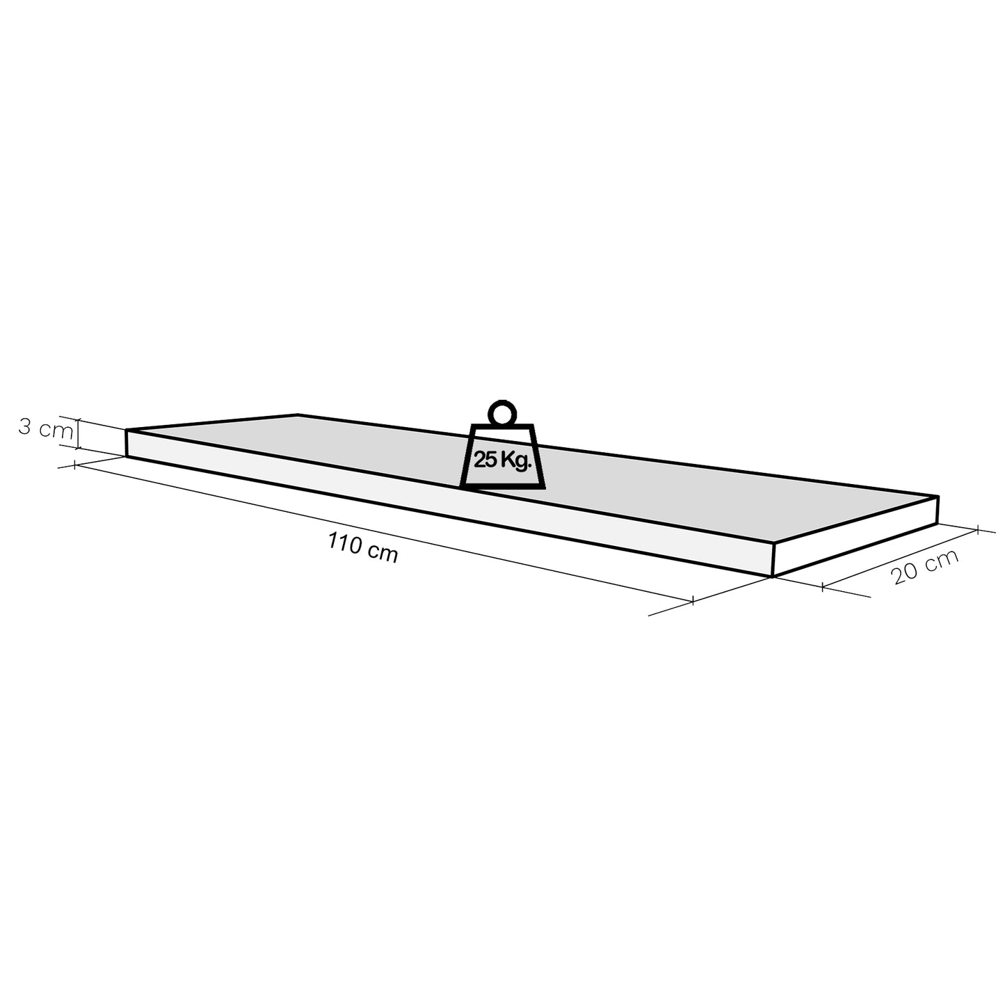 Balda pared Pino natural con herraje oculto Carga 20/30 kg. - Henor Mobiliario