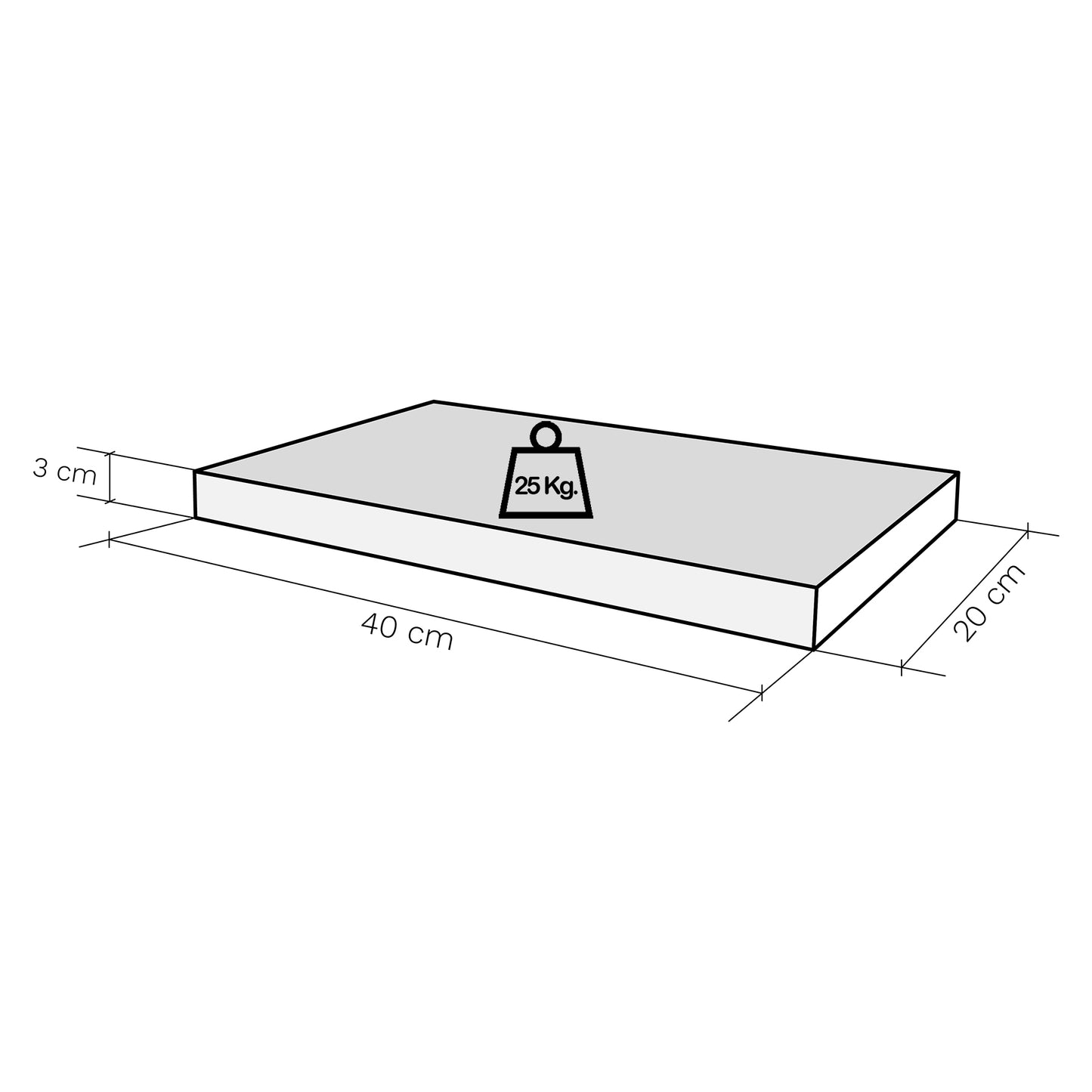 Balda pared con herraje oculto Carga 25-30 kg. Grafito - Henor Mobiliario