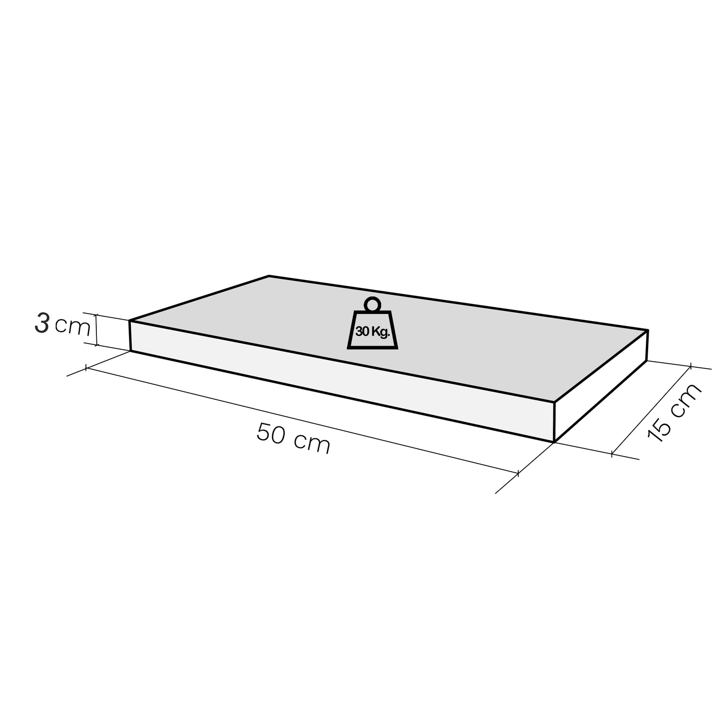 Balda pared con herraje oculto Carga 25-30 kg. Grafito - Henor Mobiliario