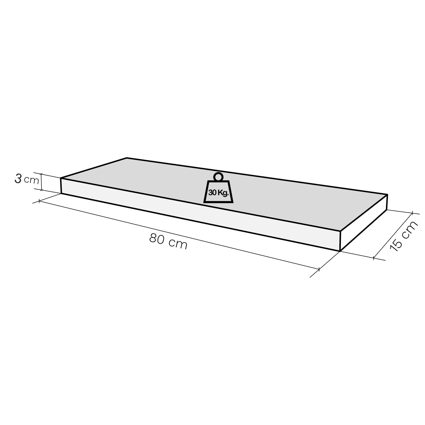 Balda pared con herraje oculto Carga 25-30 kg. Grafito - Henor Mobiliario