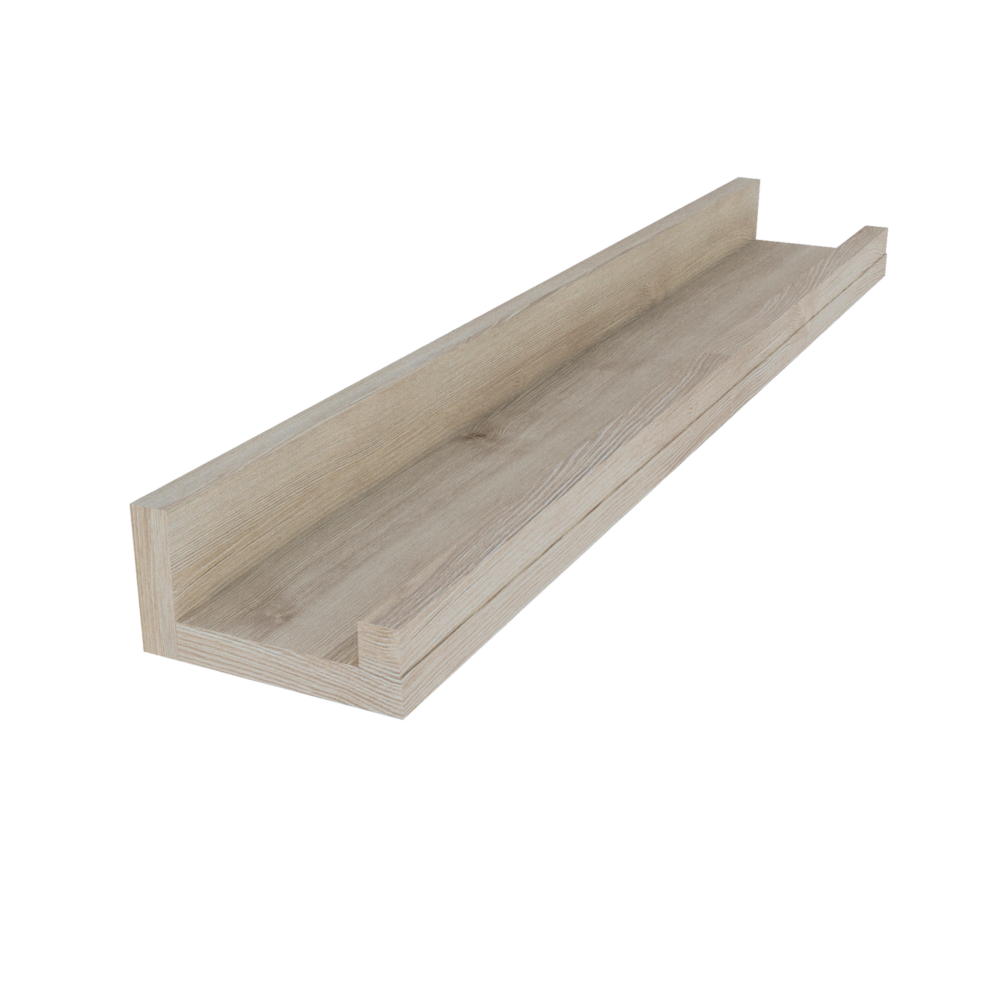 Estante flotante de madera con borde frontal y Herraje oculto, para exhibición de cuadros, libros. - Henor Mobiliario