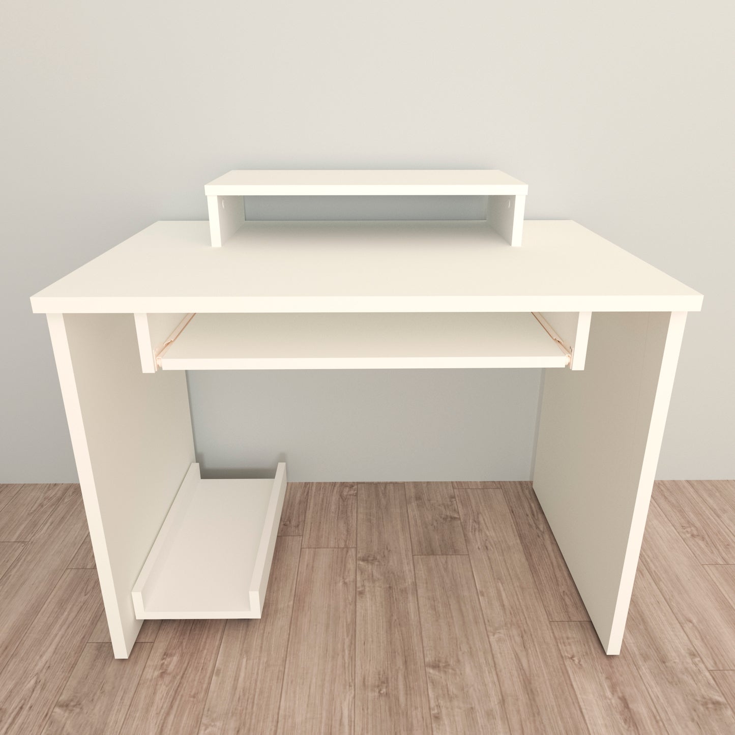 Escritorio Oficina. 100-115 Cm. Mesa + Elevador Tv - Monitor + Portateclado + Soporte CPU Ruedas. Mesa Gaming Blanco. - Henor Mobiliario