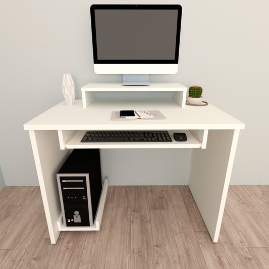 Escritorio Oficina. 100-115 Cm. Mesa + Elevador Tv - Monitor + Portateclado + Soporte CPU Ruedas. Mesa Gaming Blanco. - Henor  Mobiliario