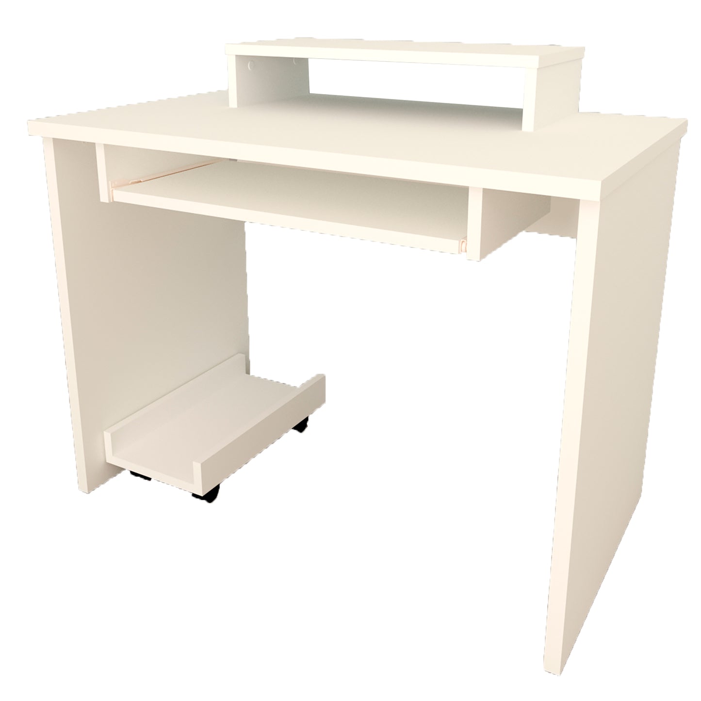 Escritorio Oficina. 100-115 Cm. Mesa + Elevador Tv - Monitor + Portateclado + Soporte CPU Ruedas. Mesa Gaming Blanco. - Henor Mobiliario