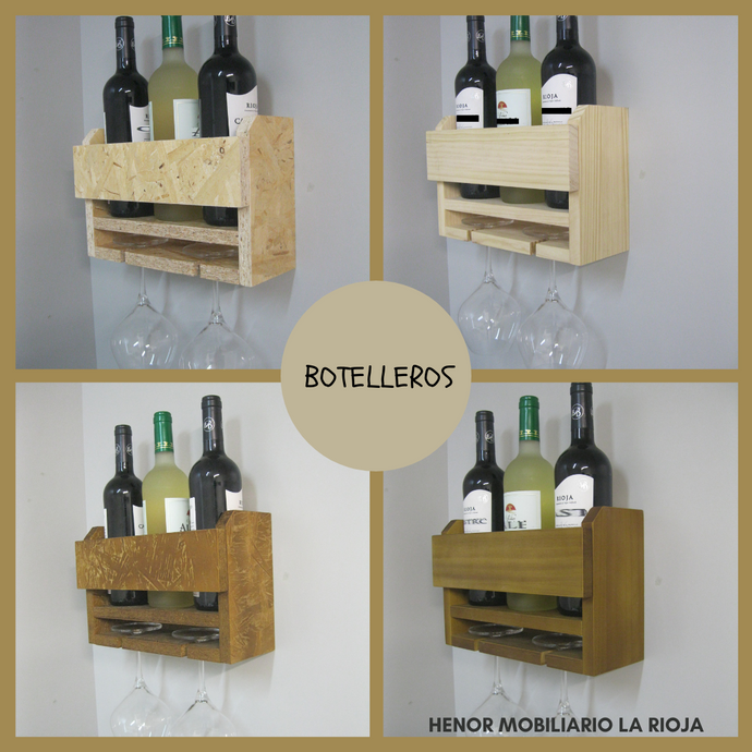 Estante Botellas y Copas - Botellero - Botellero para Vino - Botellero Madera - Henor  Mobiliario