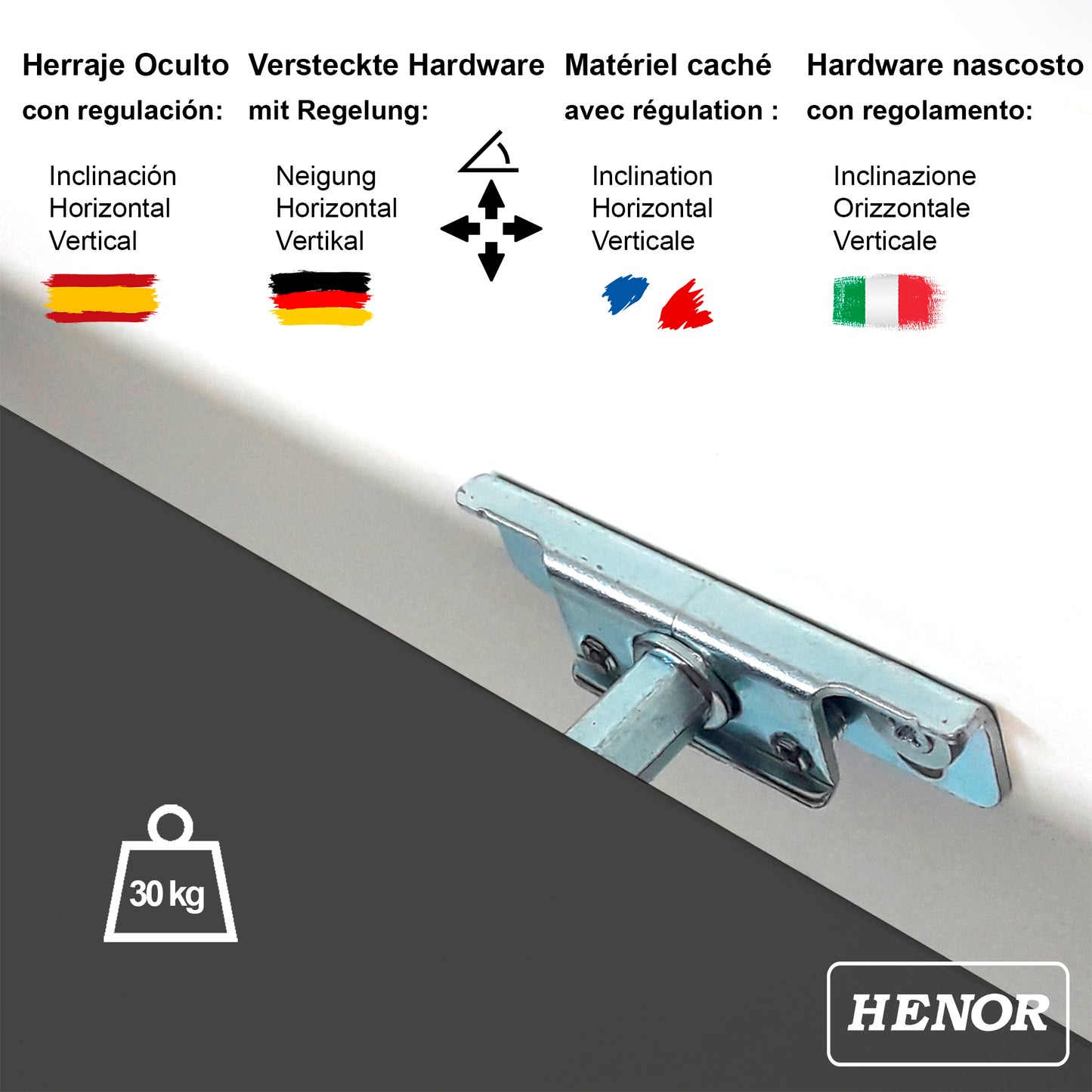 Balda pared con herraje oculto Carga 25-30 kg. Grafito - Henor Mobiliario
