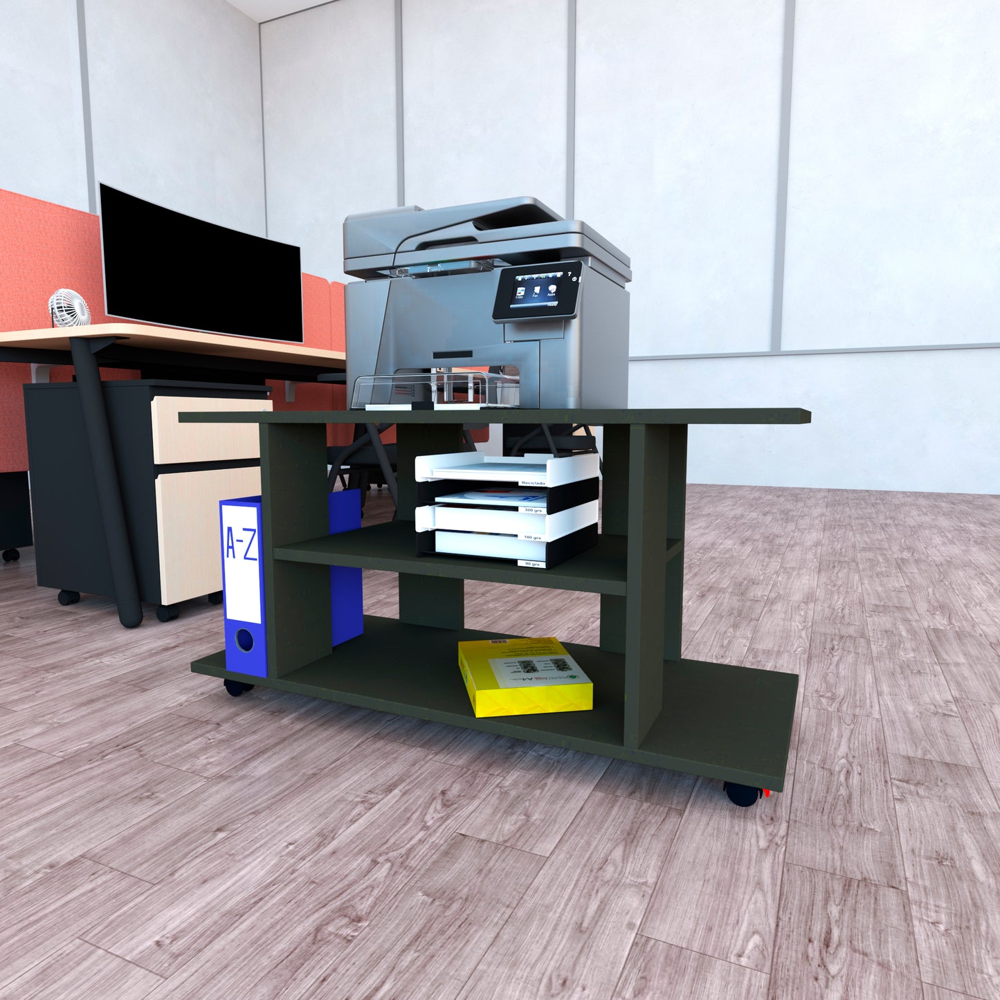 Mesa con Ruedas, Madera Mod. Pilar. Ruedas Giro 360º con Freno, Mesa Salón, Mueble Tv. - Henor Mobiliario