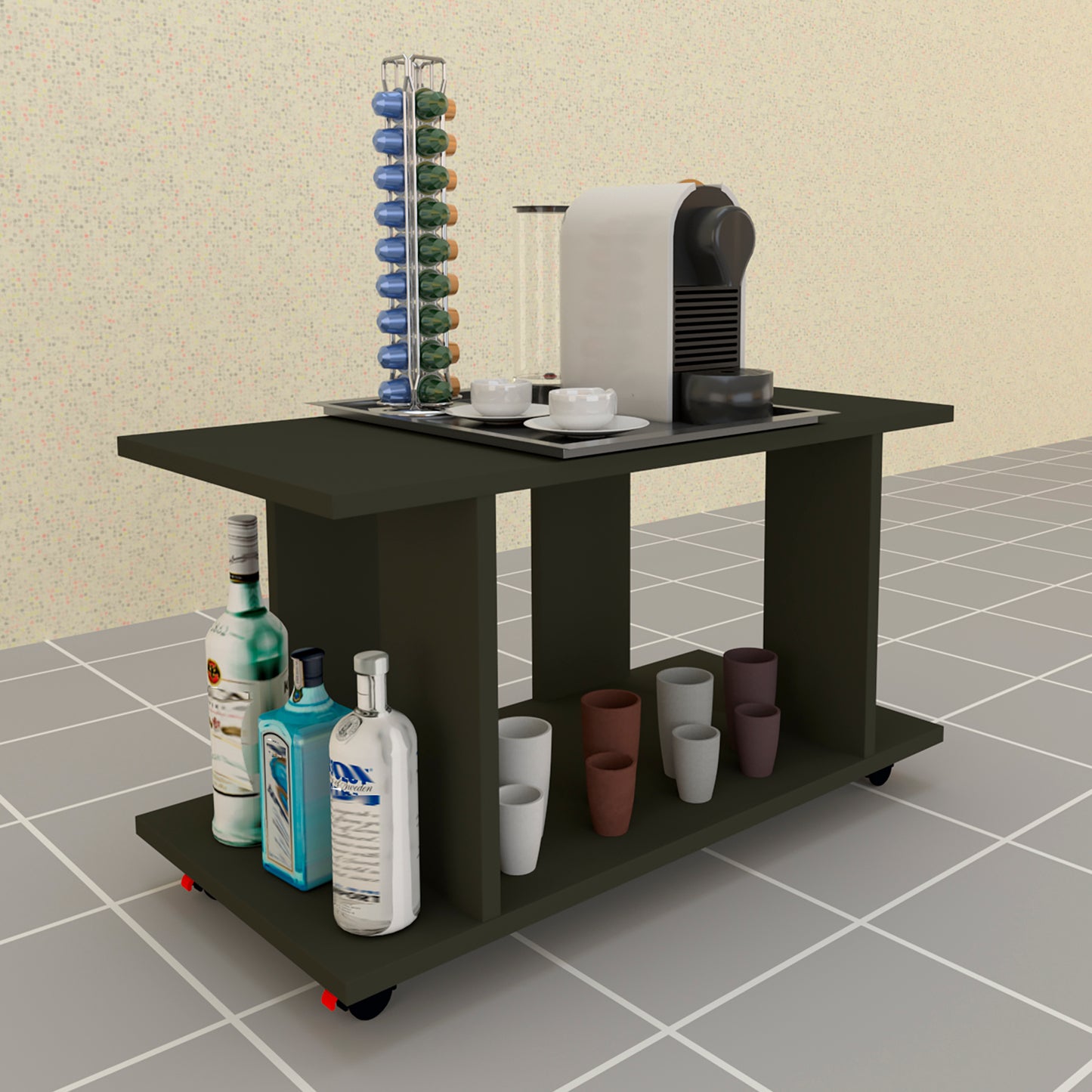 Mesa Baja con Ruedas Giro 360º con freno. Mod. Pilar. 80 a 110 Cm. Altura 45.5 Cm. - Henor Mobiliario