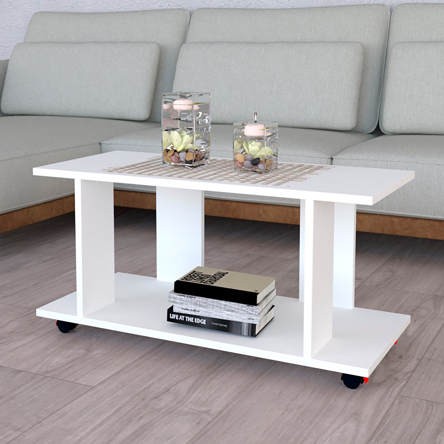 Mesa Baja con Ruedas Giro 360º con freno. Mod. Pilar. 80 a 110 Cm. Altura 45.5 Cm. - Henor Mobiliario
