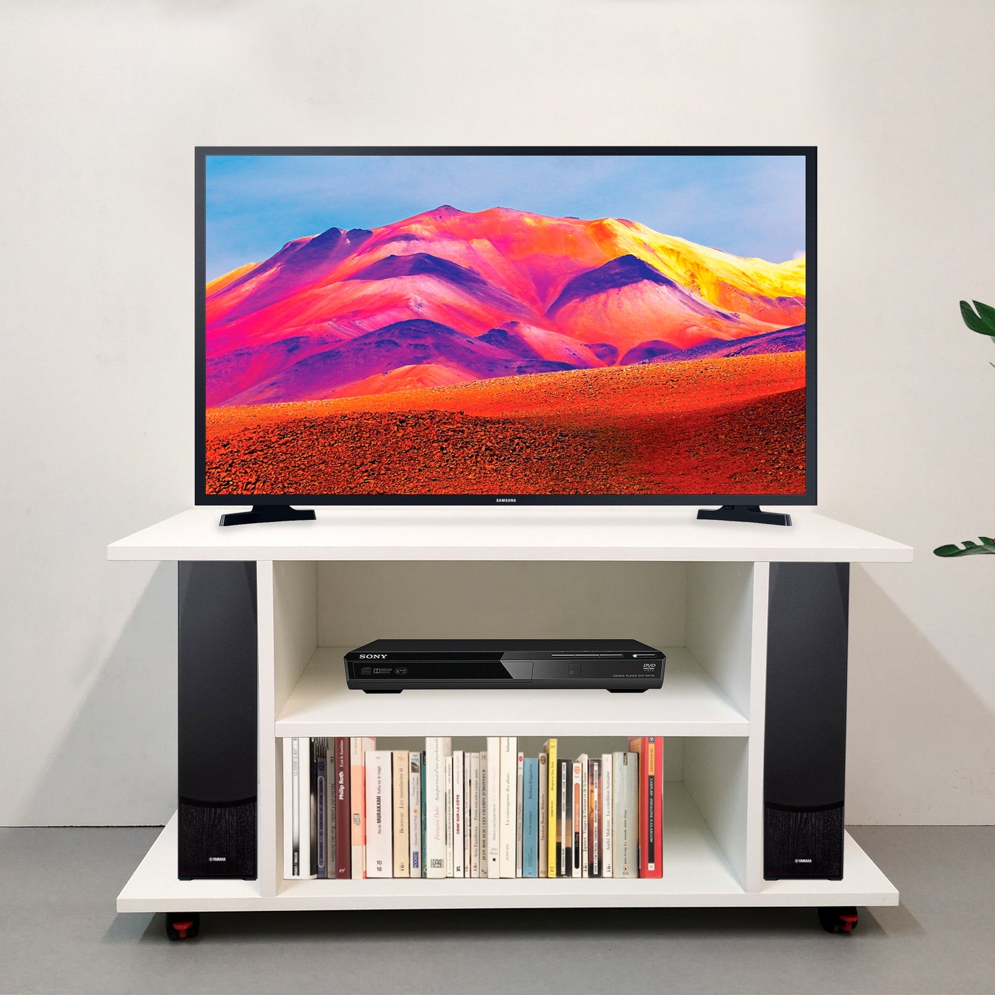 Mesa de ruedas con giro 360º y freno 80/100 x 40 x 52 cm Blanco/Grafito. - Henor Mobiliario
