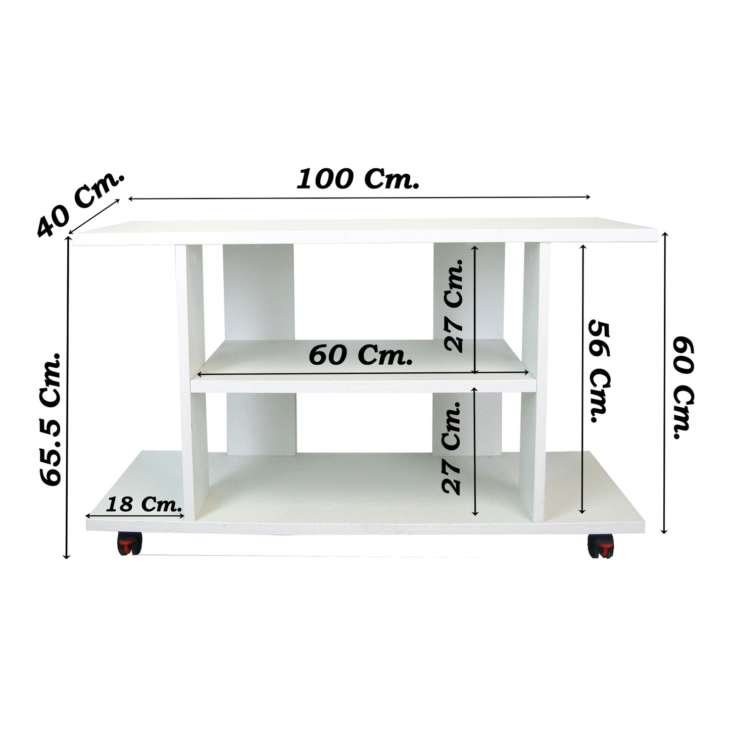Mesa con Ruedas Giro 360º con freno. Mod. Pilar. 80-90-100-110 Cm. Altura 65.5 Cm. Blanco/grafito - Henor Mobiliario