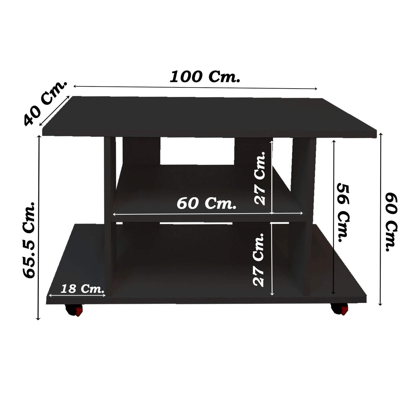 Mesa con Ruedas Giro 360º con freno. Mod. Pilar. 80-90-100-110 Cm. Altura 65.5 Cm. Blanco/grafito - Henor Mobiliario