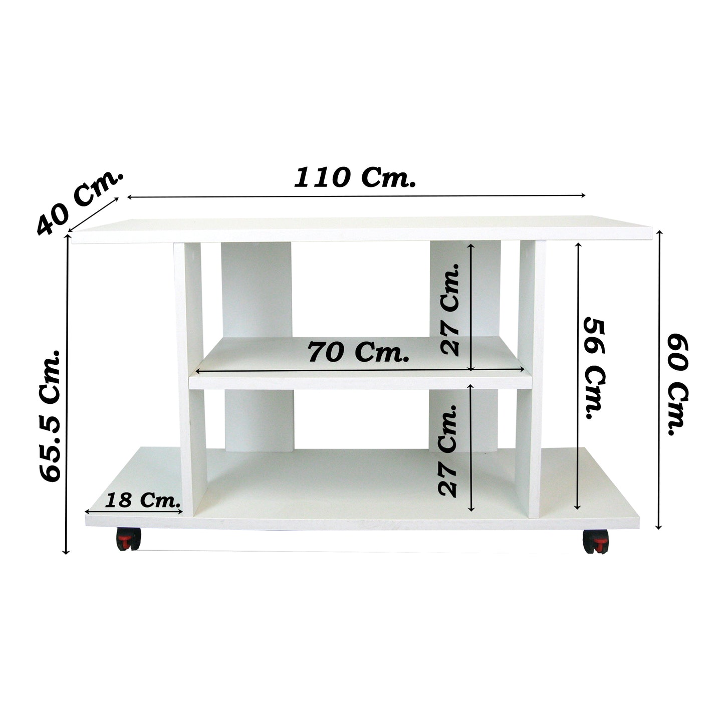Mesa con Ruedas Giro 360º con freno. Mod. Pilar. 80-90-100-110 Cm. Altura 65.5 Cm. Blanco/grafito - Henor Mobiliario