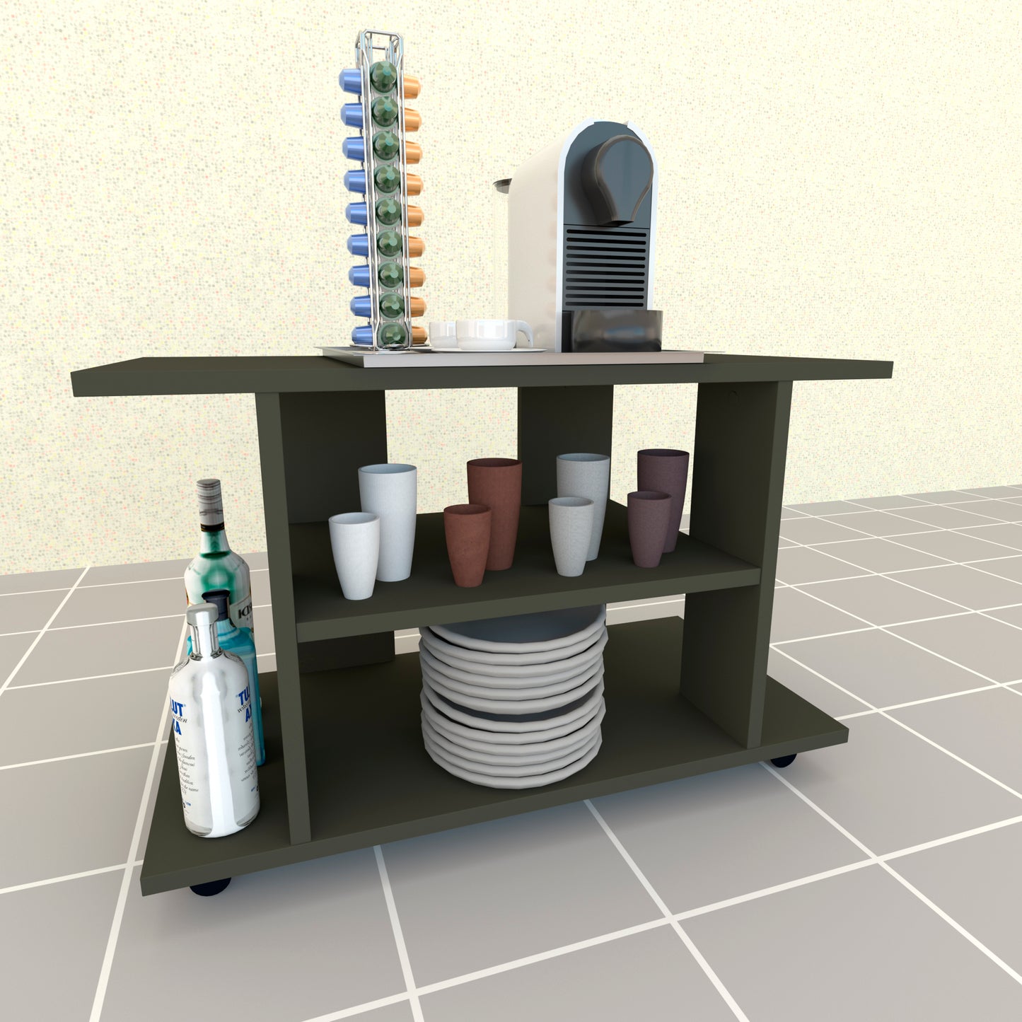 Mesa con Ruedas Giro 360º con freno. Mod. Pilar. 80-90-100-110 Cm. Altura 65.5 Cm. Blanco/grafito - Henor Mobiliario