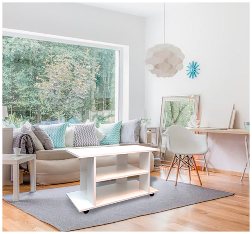 Mesa con Ruedas, Mueble Tv, Madera Mod. Pilar 80/110 x 40 x 52,5 cm. Ruedas Giro 360º con Freno, Mesa Salón. - Henor Mobiliario