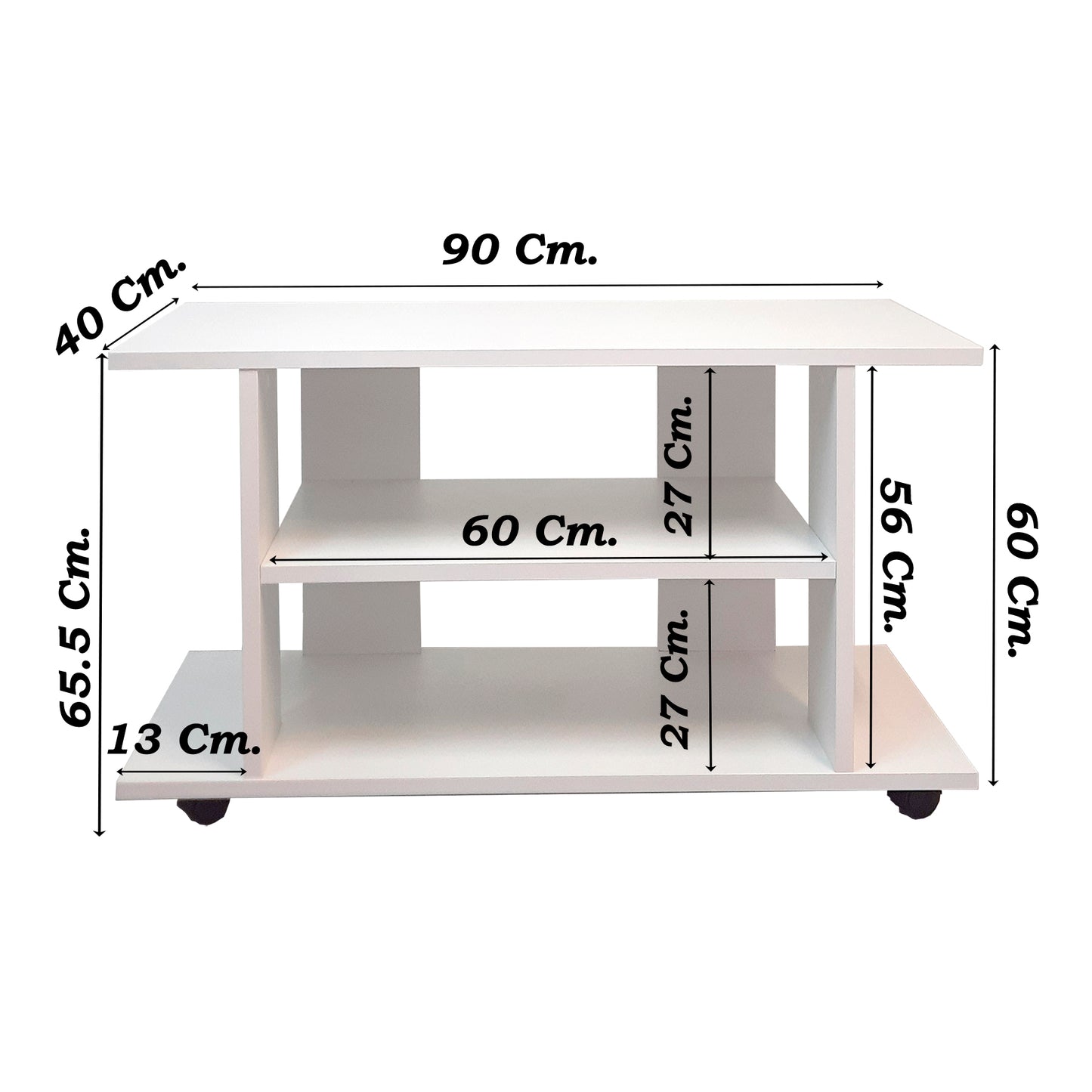 Mesa con Ruedas Giro 360º con freno. Mod. Pilar. 80-90-100-110 Cm. Altura 65.5 Cm. Blanco/grafito - Henor Mobiliario