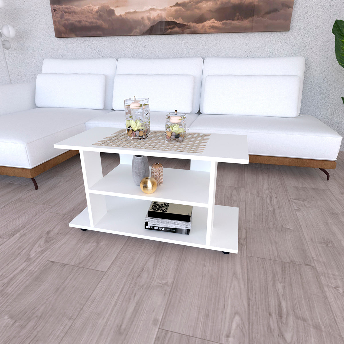 Mesa con Ruedas Giro 360º con freno. Mod. Pilar. 80-90-100-110 Cm. Altura 65.5 Cm. Blanco/grafito - Henor Mobiliario