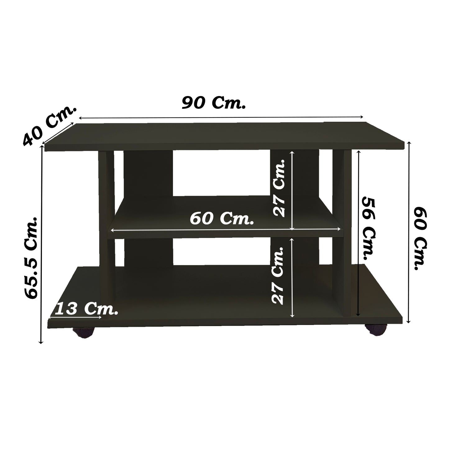 Mesa con Ruedas Giro 360º con freno. Mod. Pilar. 80-90-100-110 Cm. Altura 65.5 Cm. Blanco/grafito - Henor Mobiliario