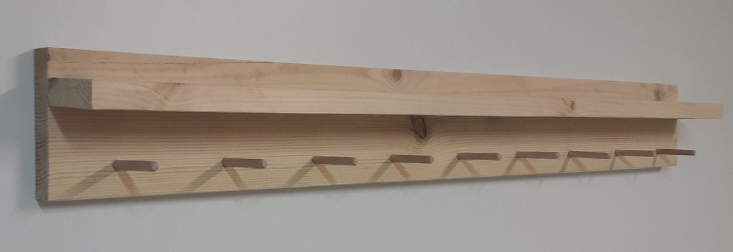 Perchero pared con estante Pino natural 40/100 x 11.5 x 9 cm de 4 a 9 colgadores. - Henor Mobiliario