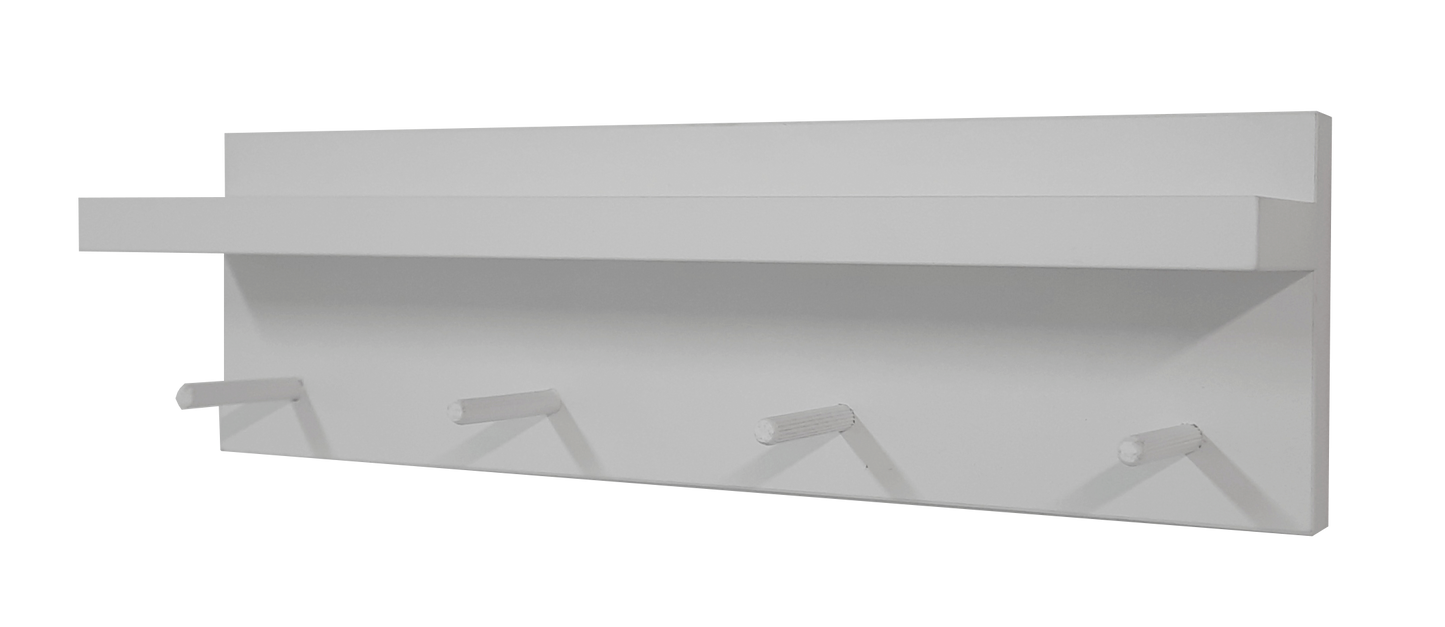 Perchero pared con estante Blanco 40/100 x 11.5 x 9 cm de 4 a 9 colgadores. - Henor Mobiliario