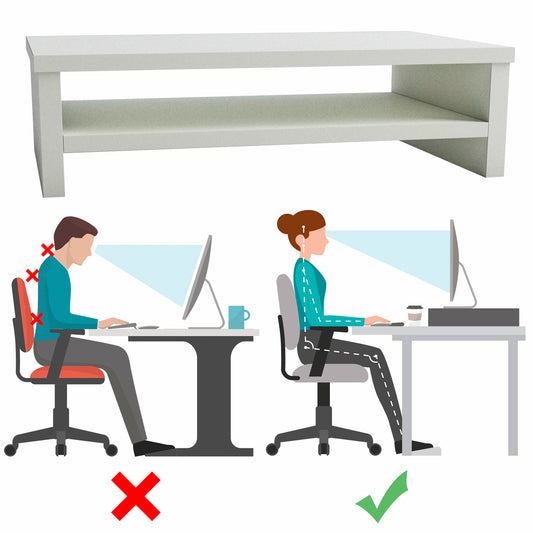 Soporte elevador de monitor o TV con estante intermedio 42-82 x 26,5 x 16 cm Blanco/Grafito. - Henor  Mobiliario