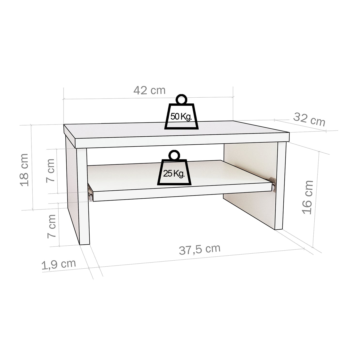 Soporte elevador de monitor o TV con bandeja extraÍble 42-82 x 32 x 18 cm Blanco/Grafito. - Henor Mobiliario
