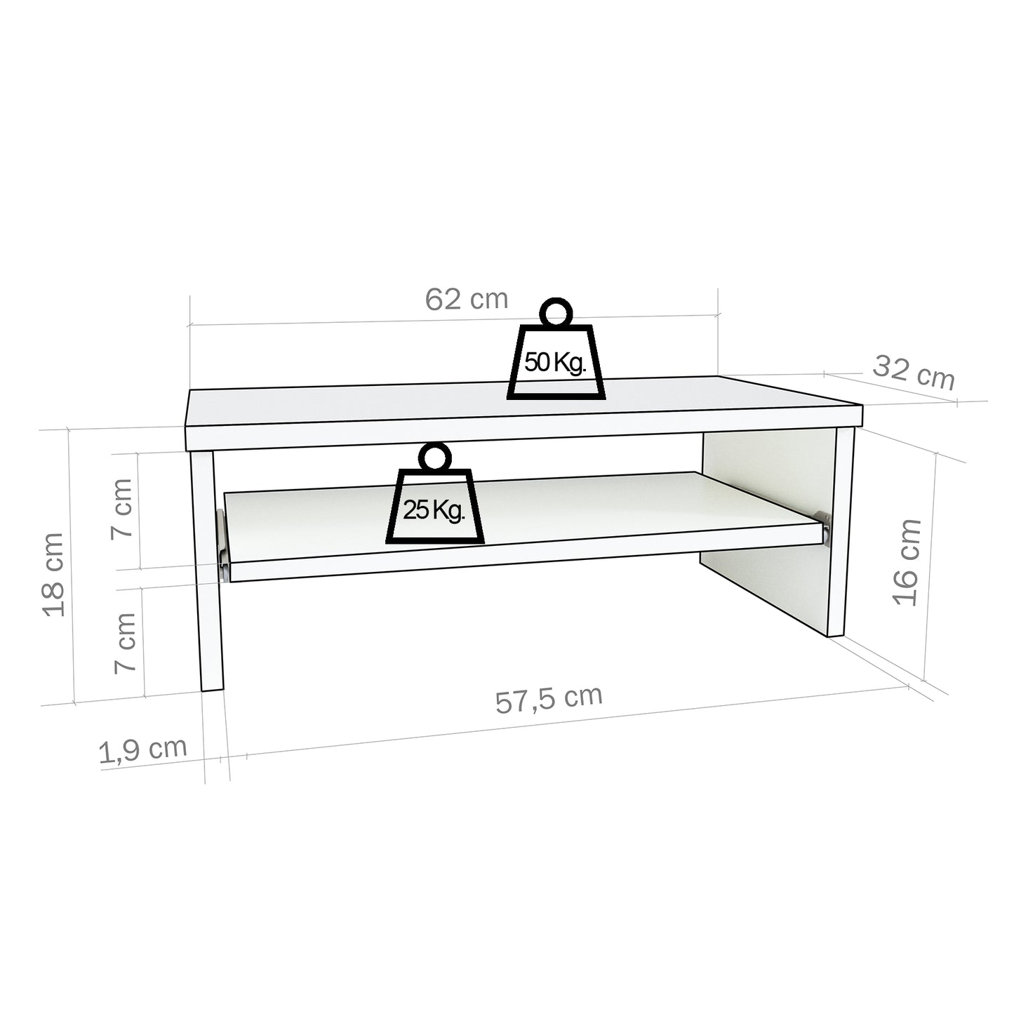 Soporte elevador de monitor o TV con bandeja extraÍble 42-82 x 32 x 18 cm Blanco/Grafito. - Henor Mobiliario
