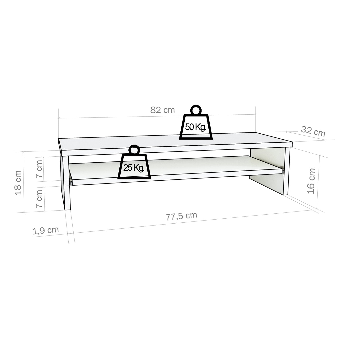 Soporte elevador de monitor o TV con bandeja extraÍble 42-82 x 32 x 18 cm Blanco/Grafito. - Henor Mobiliario
