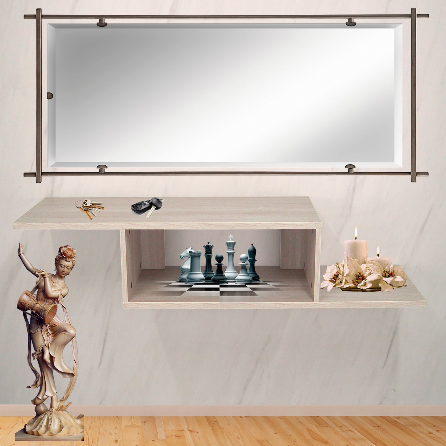 Mueble Salón, Mueble Recibidor, Suspendido Mod. Z25 116/156 Cm. - Henor Mobiliario