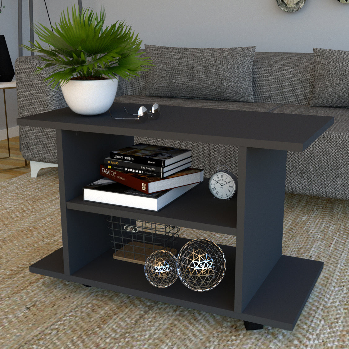 Mesa de ruedas con giro 360º y freno 80/100 x 40 x 52 cm Blanco/Grafito. - Henor Mobiliario