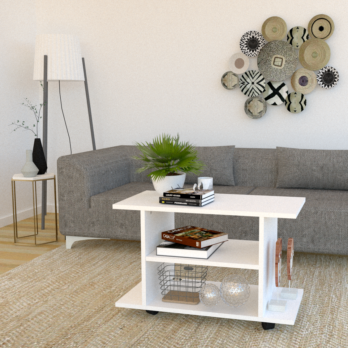Mesa de ruedas con giro 360º y freno 80/100 x 40 x 52 cm Blanco/Grafito. - Henor Mobiliario