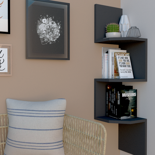 Estantería de esquina Zig Zag Mod. 20/26 Grafito. - Henor  Mobiliario