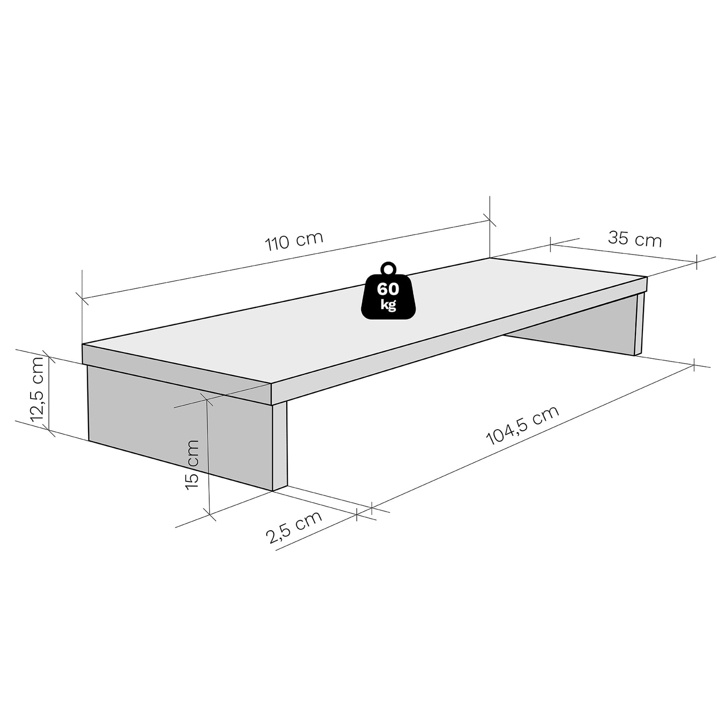 Elevador TV 90/110 x 35 x 15 cm Blanco. - Henor Mobiliario