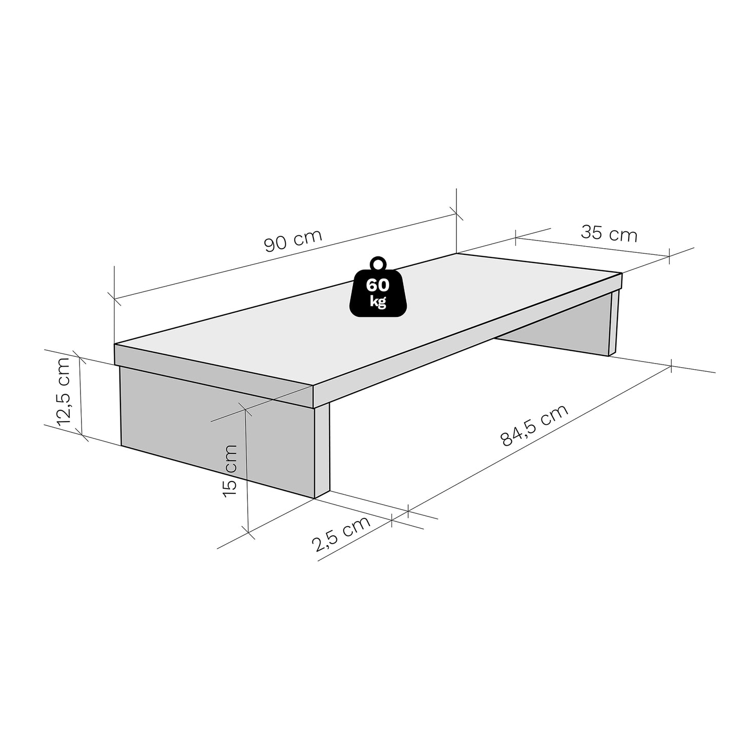 Elevador TV 90/110 x 35 x 15 cm Blanco. - Henor Mobiliario