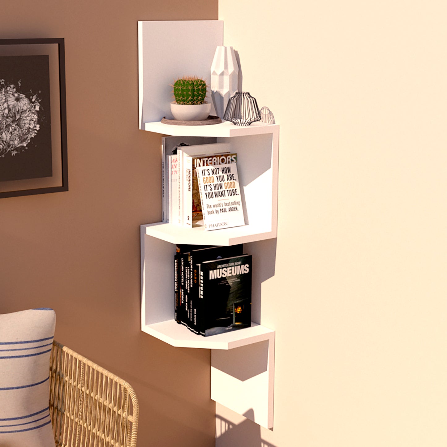 Estantería de Rincón Zig Zag Mod. 20/26 Blanco. - Henor Mobiliario