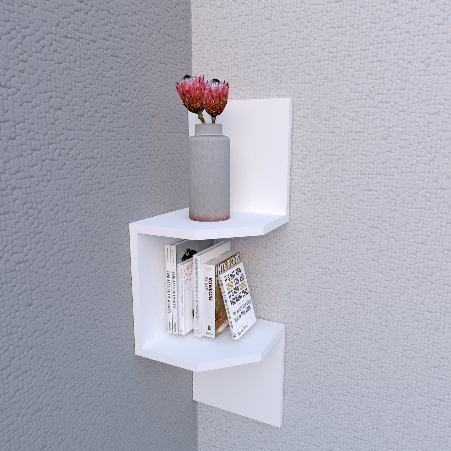Estantería de Rincón Zig Zag Mod. 20/26 Blanco. - Henor Mobiliario