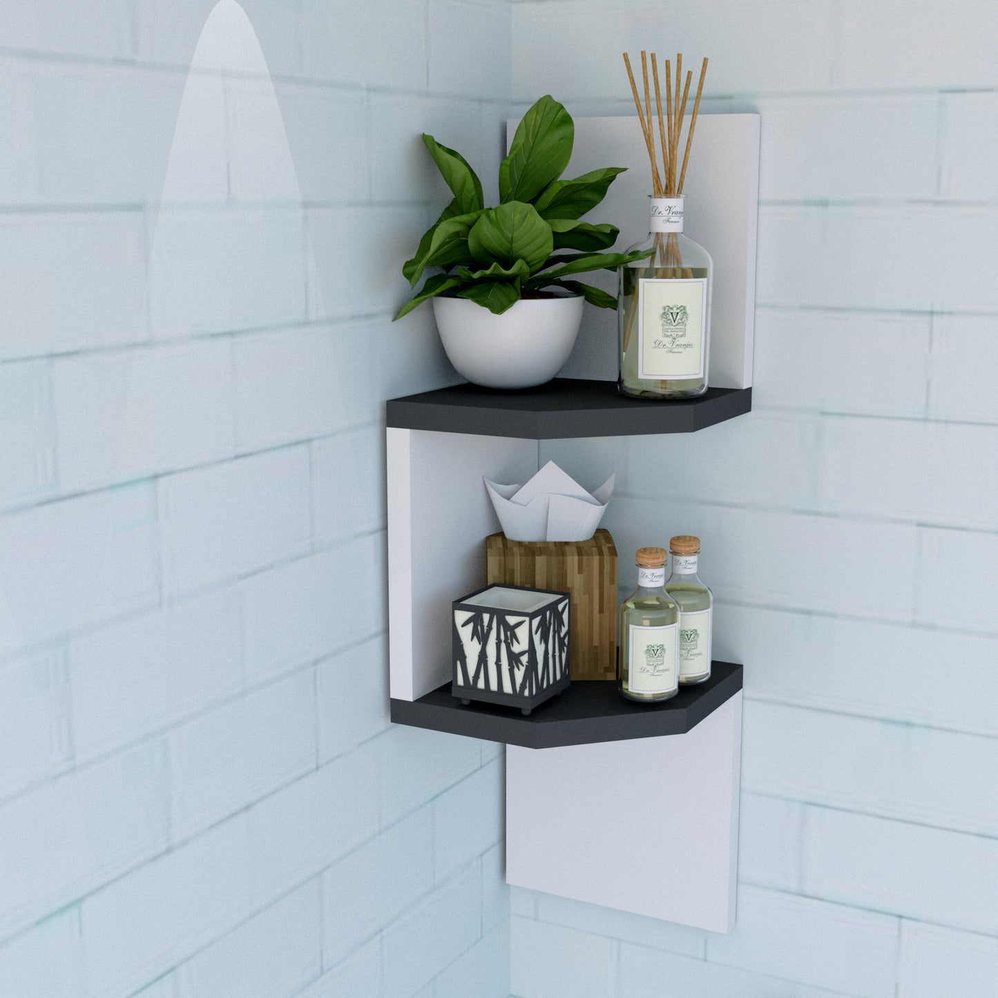 Estantería de Rincón Zig Zag Mod. 20 Blanco & Grafito. - Henor Mobiliario