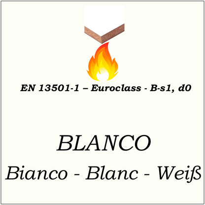 Mostrador Recepción Ebro. 100/140x60/75x110 cm. Con mesa interior. Blanco Ignifugo