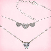 Cargar imagen en el visor de la galería, Collar doble. Gargantilla. Colgante corazones doble cadena Forzatina en Plata de Ley S925 bañada en Radio y Zirconita blanca CL1316201R - Henor
