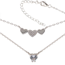 Cargar imagen en el visor de la galería, Collar doble. Gargantilla. Colgante corazones doble cadena Forzatina en Plata de Ley S925 bañada en Radio y Zirconita blanca CL1316201R - Henor
