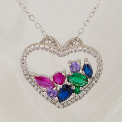 Gargantilla. Cadena con Colgante corazón con Zirconita blanca e interior Zirconitas multicolor Cadena Forzatina Plata de Ley baño en Rodio CL1316686R - Henor